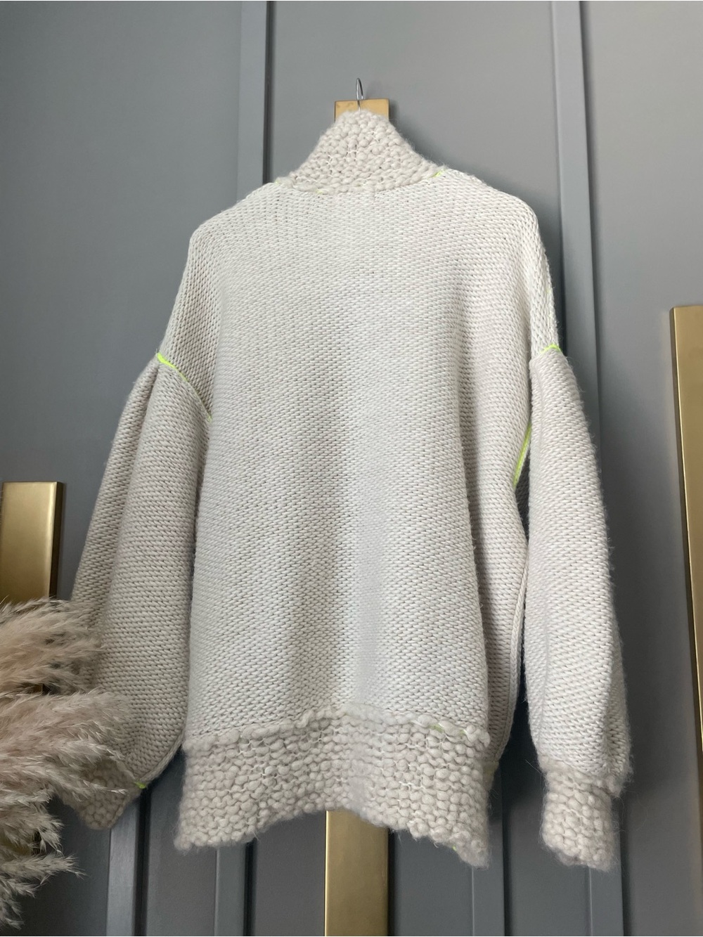 Free People We The Free Winterland Cardigan XL Neon Trim Chunky Knit - Picture 6 of 9
